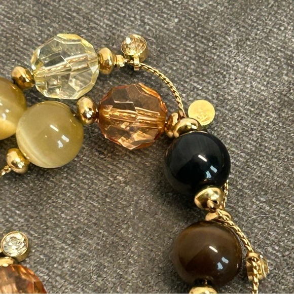 LATASIA black tan brown cream gold tone long beaded necklace - Picture 4 of 10